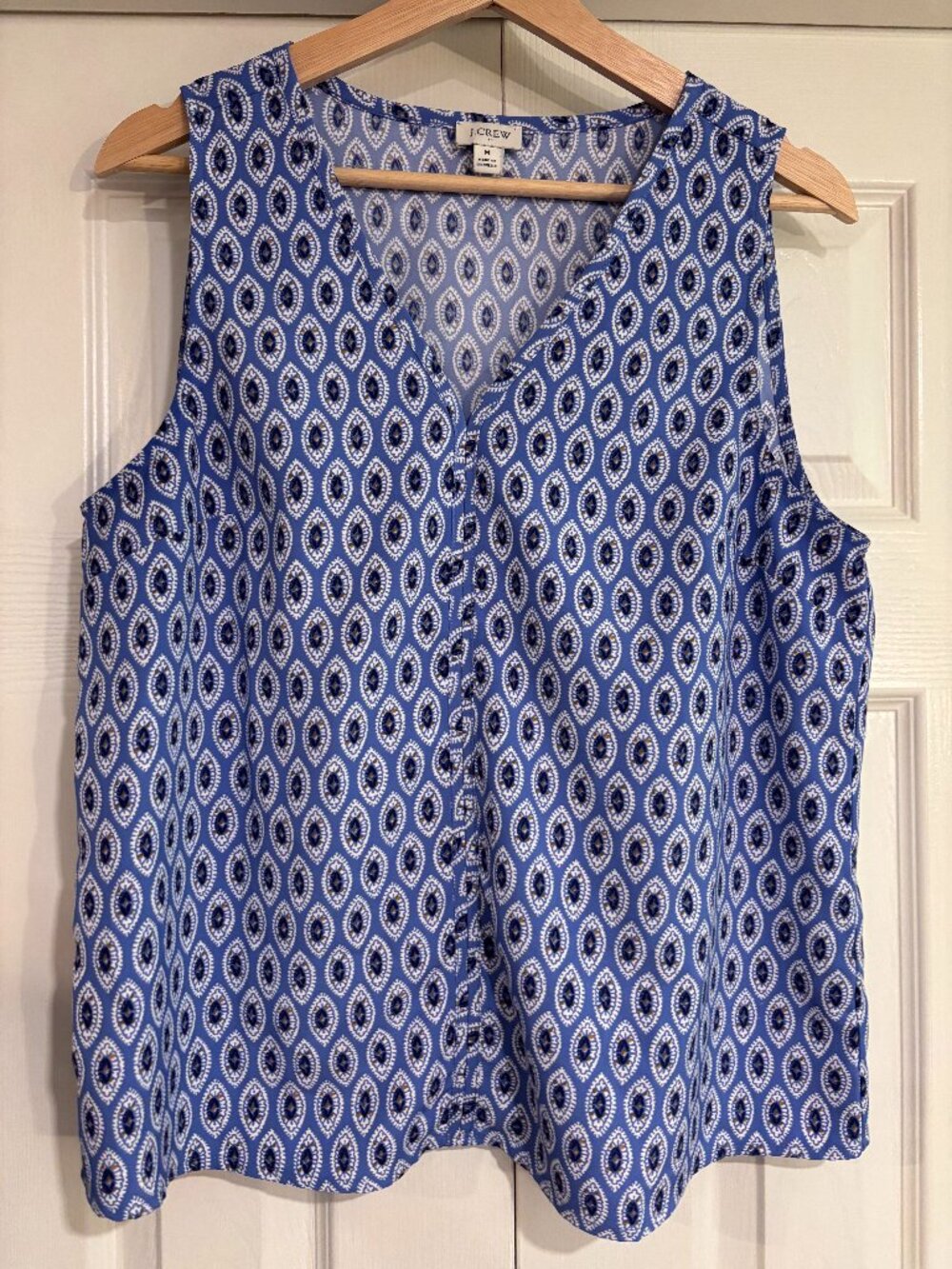 J. Crew Sleeveless Blouse Blue Geometric Pattern Workwear Casual Women's M